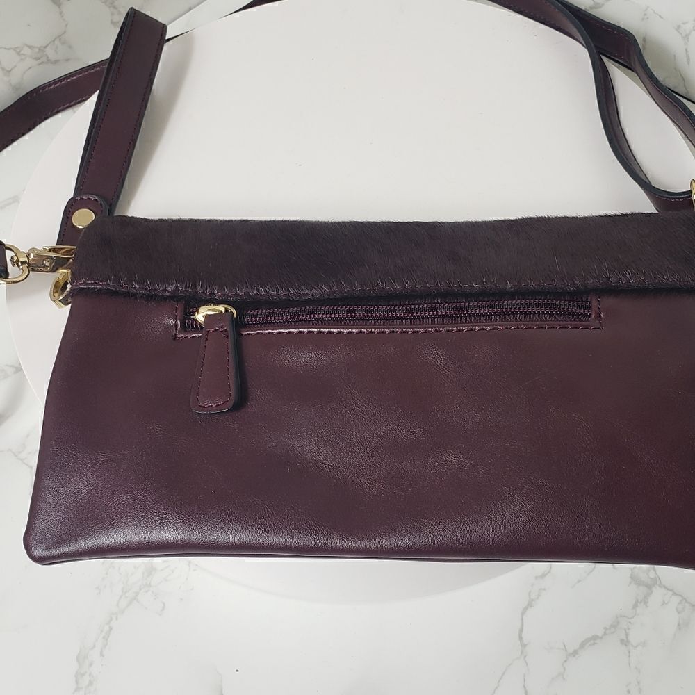 LA DIVA Leather & Faux Fur Envelope Crossbody Wristlet Bag - Picture 12 of 16